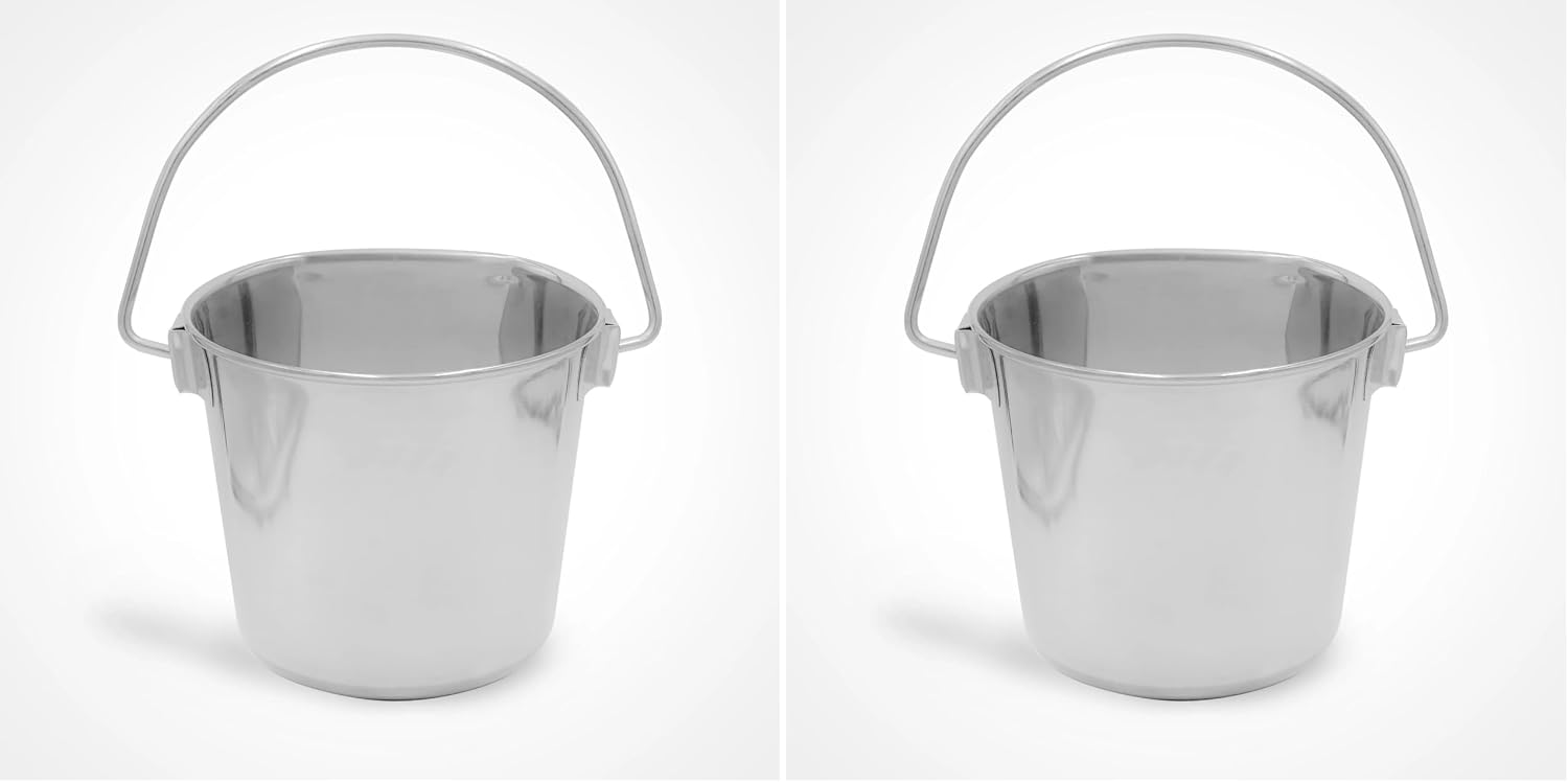 Heavy Duty Stainless Steel Flat Sided Pail for Dog, Cat and Critter Crates & Cages | 4 Quart (PN: Flat Pail-4) (Pack of 2)