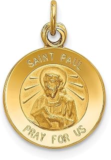 Colar com pingente de medalha de São Paulo em ouro amarelo 14 k pingente religioso padroeiro St joias finas para mulheres presentes para ela, Pedra Ouro amarelo