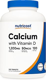 Nutricost Calcium with Vitamin D, 240 Tablets - Calcium (1200mg) Vitamin D (50mcg) Per Serving - Non-GMO, Gluten Free