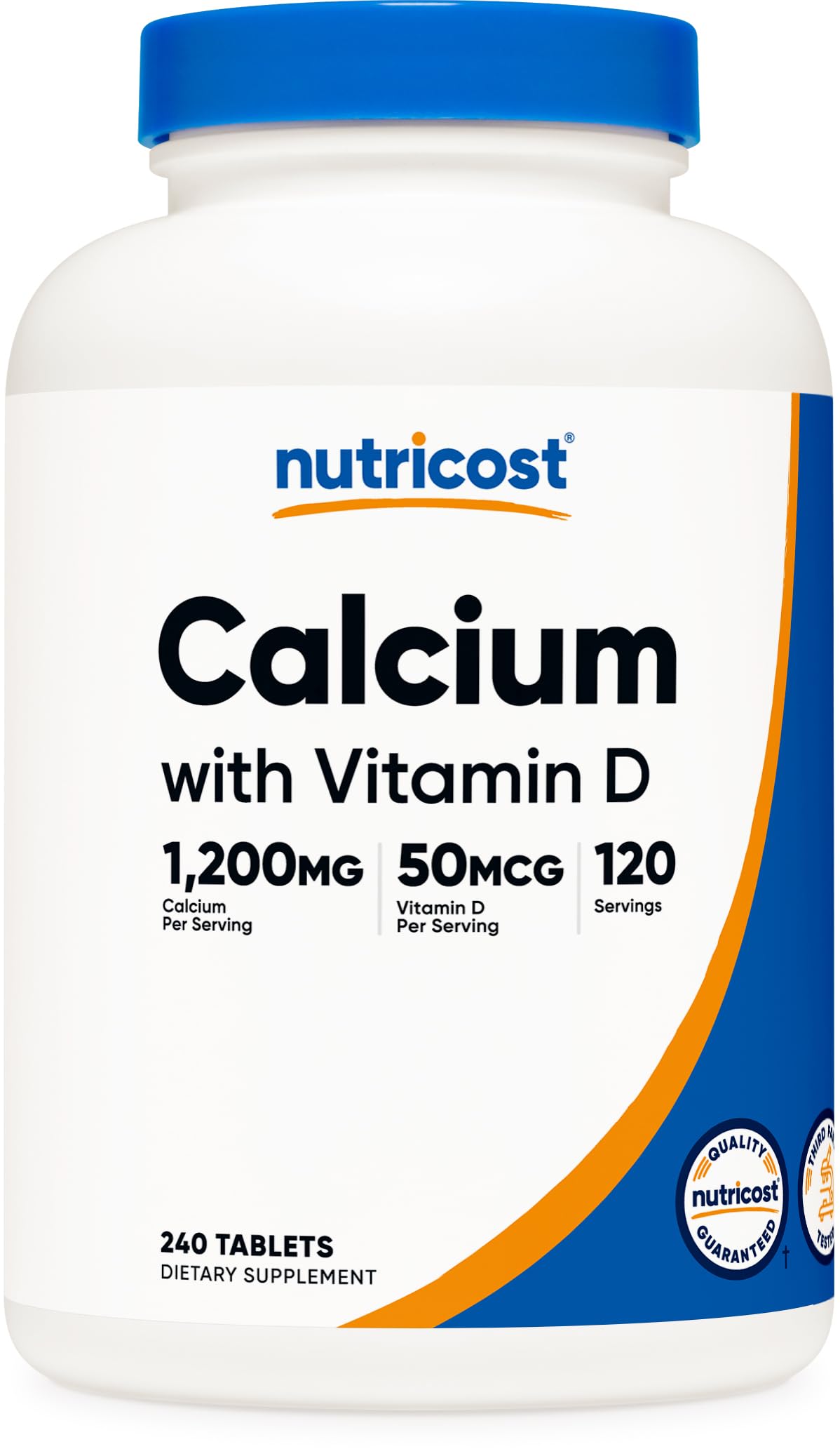 Calcium with Vitamin D, 240 Tablets - Calcium (1200mg) Vitamin D (50mcg) Per Serving - Non-GMO, Gluten Free