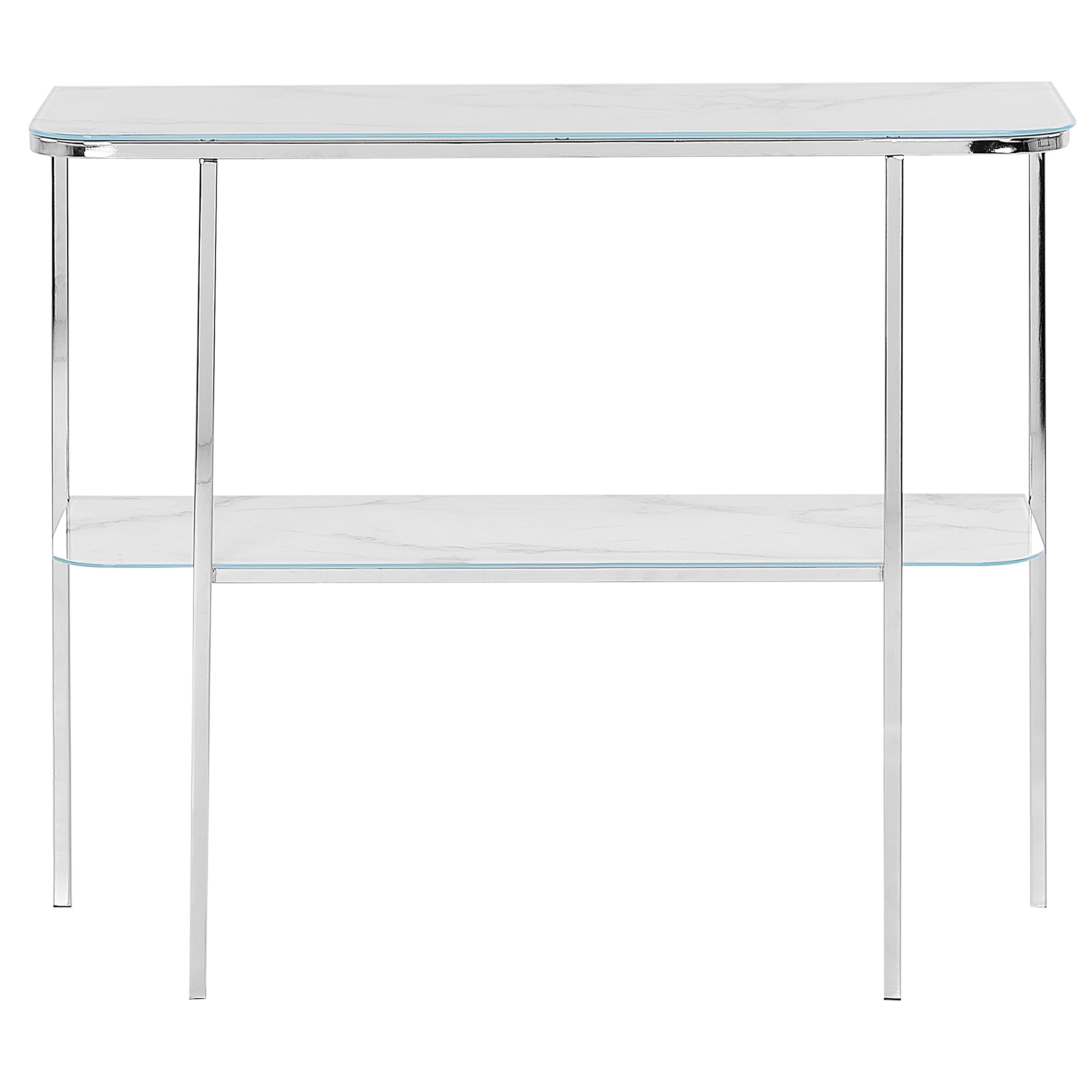 Beliani Table Console en Verre Effet Marbre Blanc Pieds Métalliques Argenté Glam Calvert