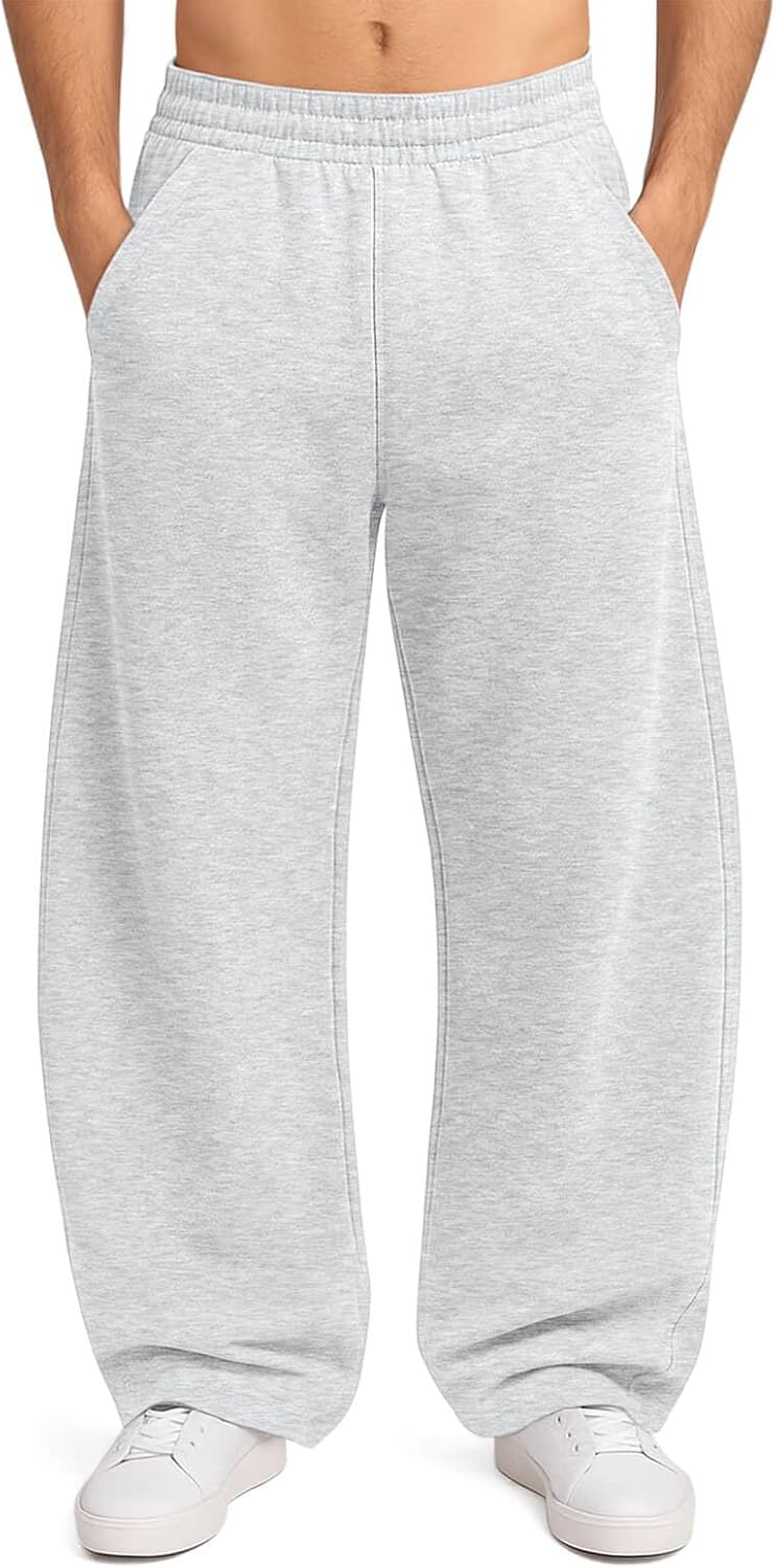HeSaYep Men's Fleece Baggy Sweatpants Wide Leg Barrel Sweat Pants Lounge Athletic Gym Pants with Pockets