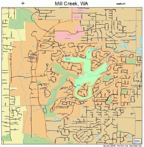 Large Street & Road Map of Mill Creek, Washington WA - Printed poster size wall atlas of your home town