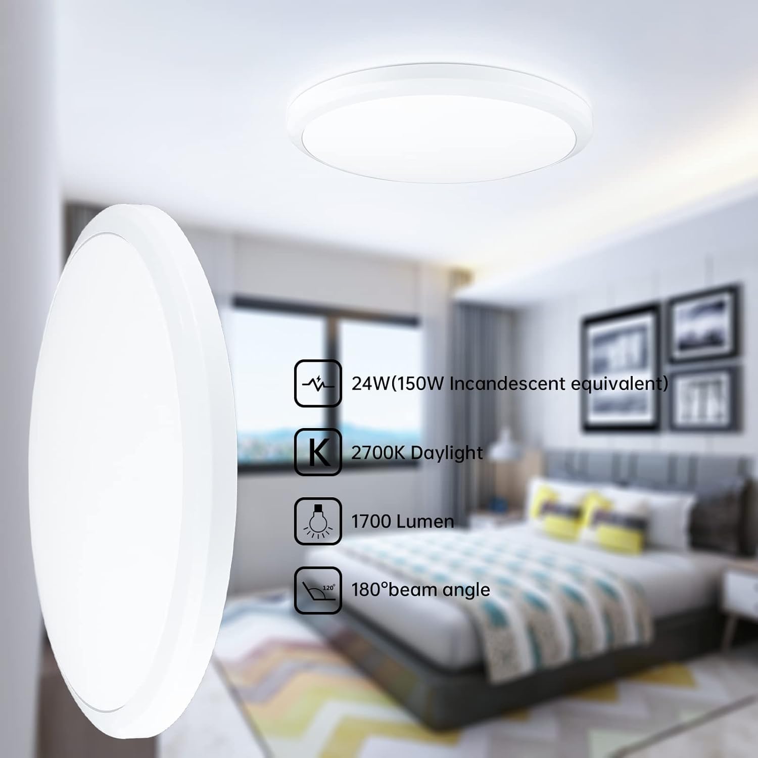 LED Ceiling Lights for Bedroom 2700K Warm White, Ceiling Light Fiixture 11 Inch 24W 1700LM, 240W Equivalent, Indoor Flush Mount Ceiling Lamp for Living Room Bedroom Kitchen Hallway Balcony