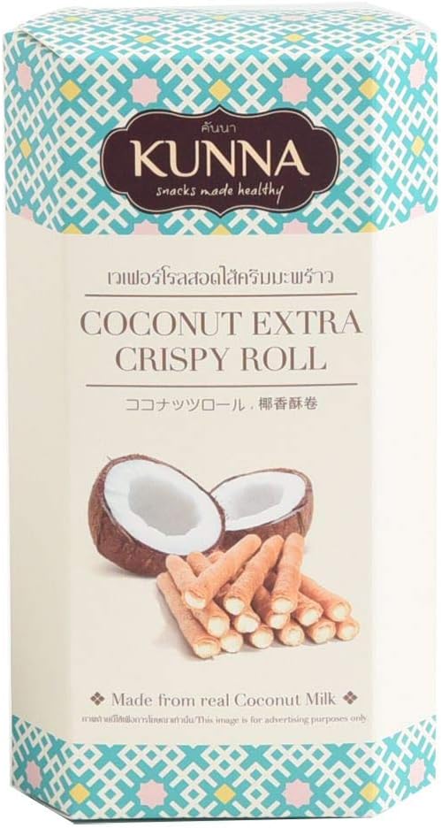 KUNNA Brand, Coconut Extra Crispy Roll, Stuffed with Coconut Cream 70g X 2 Packs