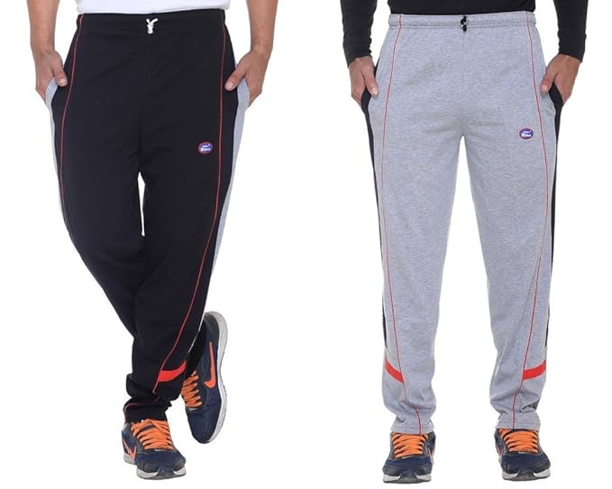 Black and Grey Men's Cotton Trackpants (Pack of 2)