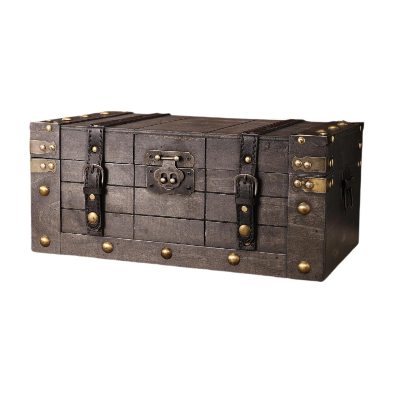 Baúl Pirata Caja de Recuerdos Contenedor Portátil Vintage Tapa Abatible Material de Madera Aleación Adecuado para Almacenaje Regalos, 33 Cm X 20 Cm X 14