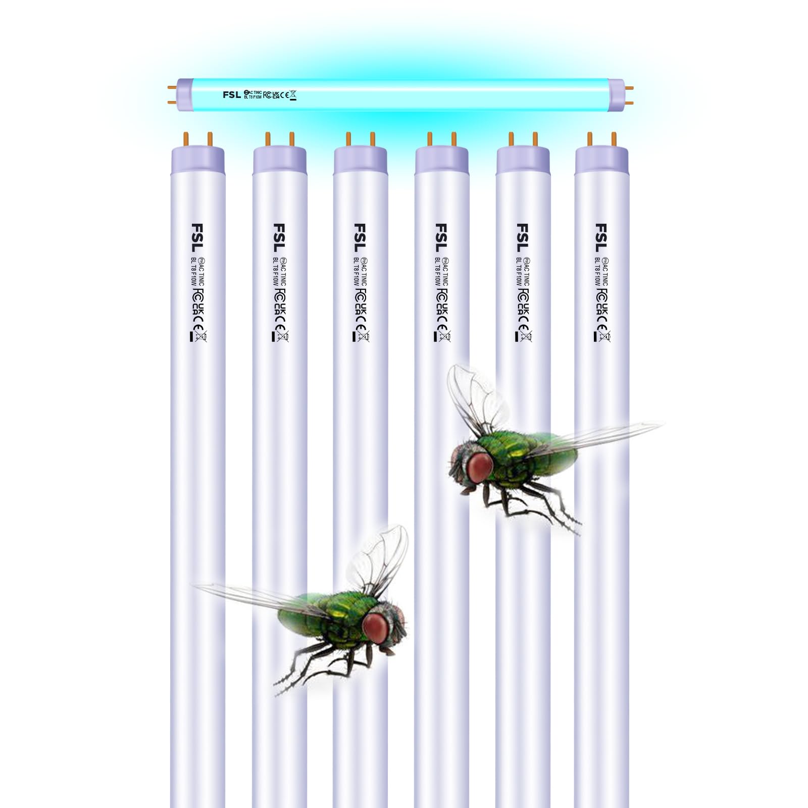 FSL BL T8 10W Ersatzlampen 20W Fliegenfalle, 13" 365nm UV 6er-Pack | Schmalband-Spektrum 365nm-Breite Kompatibilität-Geringe Lichtabnahme