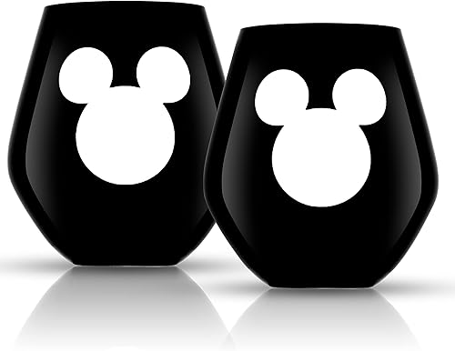 JoyJolt Disney - Juego de copas de vino sin tallo de Mickey Mouse, 2 vasos de cristal europeo. Cosas de Navidad de primera calidad, regalos y tazas.