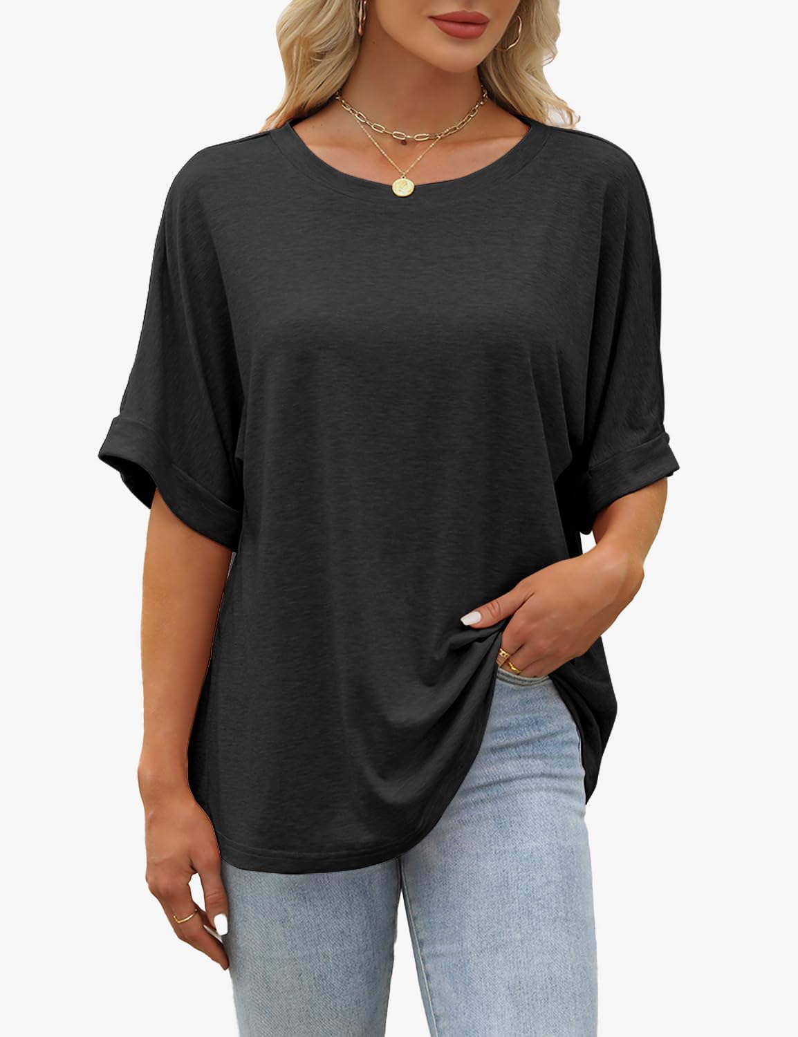 Women Oversized T Shirts Crew Neck Short Sleeve Tops Summer Dressy Casual Loose Fit Tee 2025 Trendy Fashion Clothes - Image 2