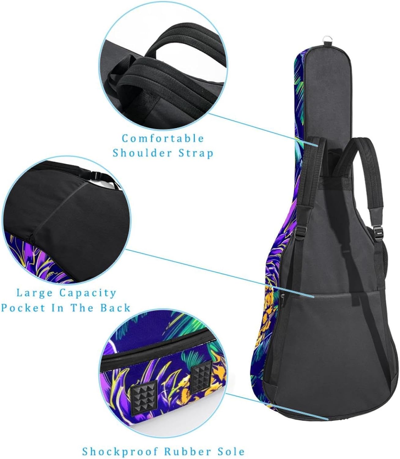 Acoustic Guitar Gig Bag 1 cm Thick Padding, Waterproof Electric Guitar Bag 40-42 Inch Guitar Case Backpack with Dual Shoulder Strap, Tropical Palm Trees Leaves Pineapples