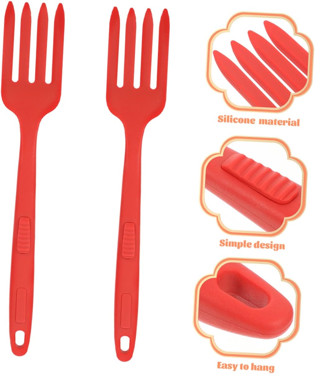 2pcs Silicone Cooking Fork, Large Kitchen Utensil for Pasta