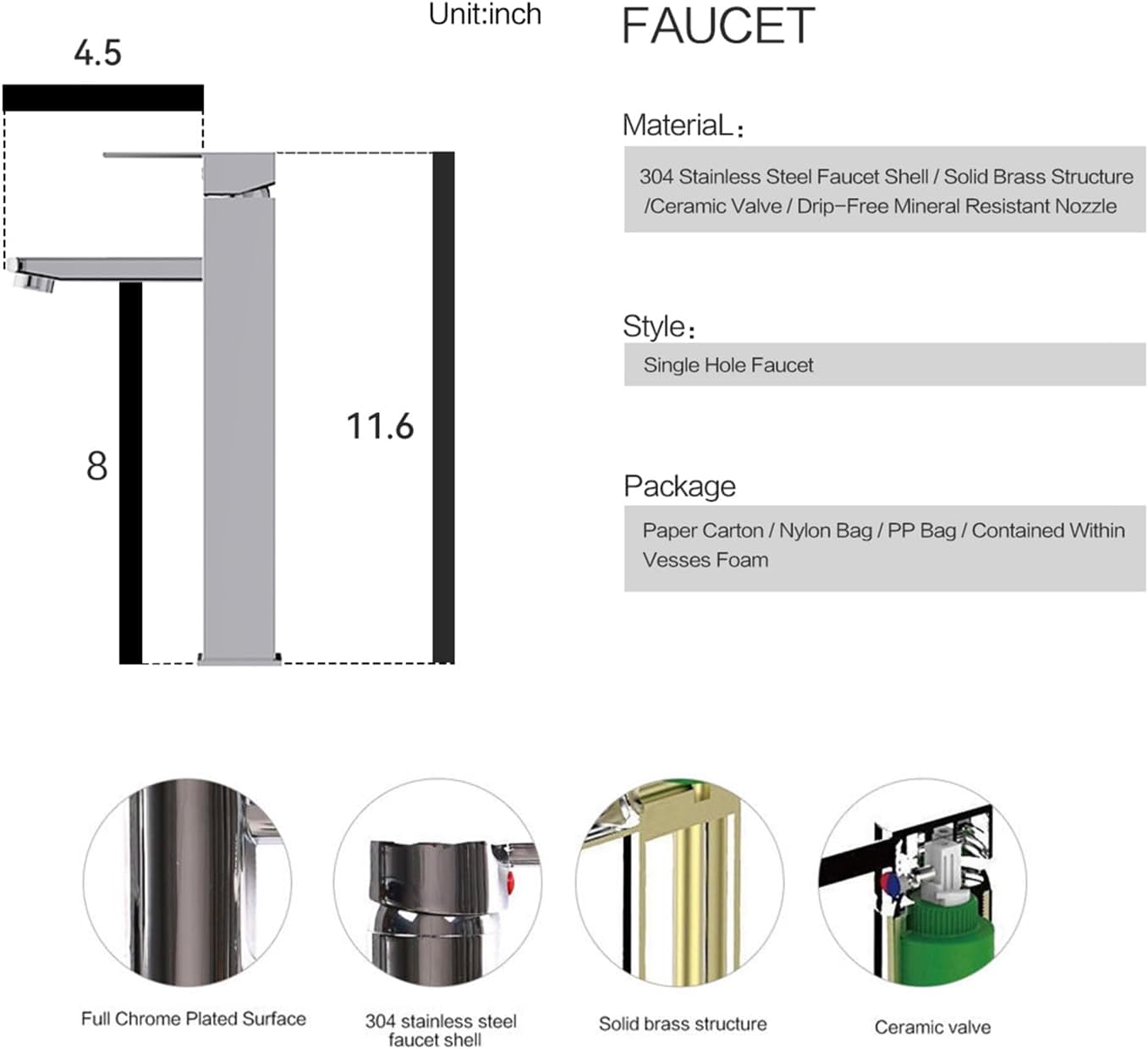 Bathroom Vessel Sink, Tempered Glass Vanity Round Bowl with Chrome Faucet and Pop up drain Set, Frosted