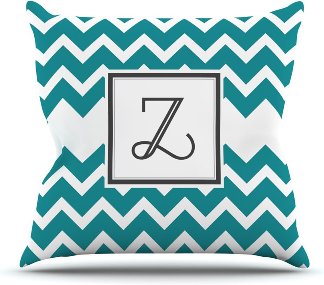 KESS InHouse Kess Original Monogram Chevron Teal Letter Z Outdoor Throw Pillow, 16 by 16-Inch
