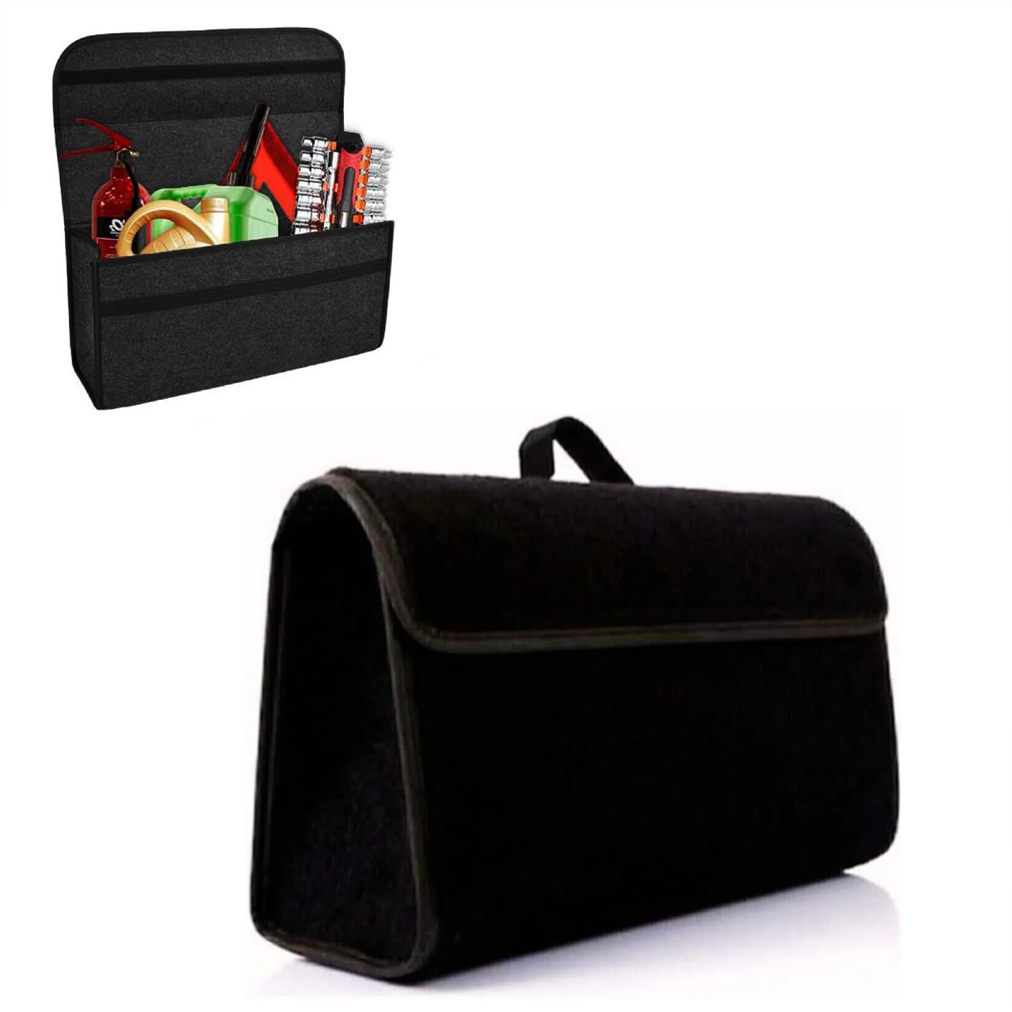 WONKEY - Araç Bagaj Düzenleyici Çanta, Premium Kalın Araba Çantası Organizer, Oto İçi Aksesuar Malzeme Düzenleme, Otomobil Alet Saklama Kutusu - 50 x 24 x 17 Cm