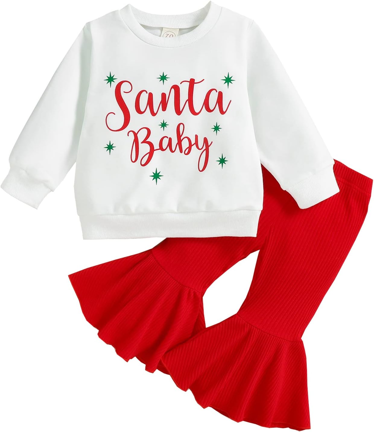 Toddler Baby Girl Christmas Outfit Bell Bottoms Santa Sweatshirt Long Sleeve Shirts Top Flare Pants Christmas Clothes