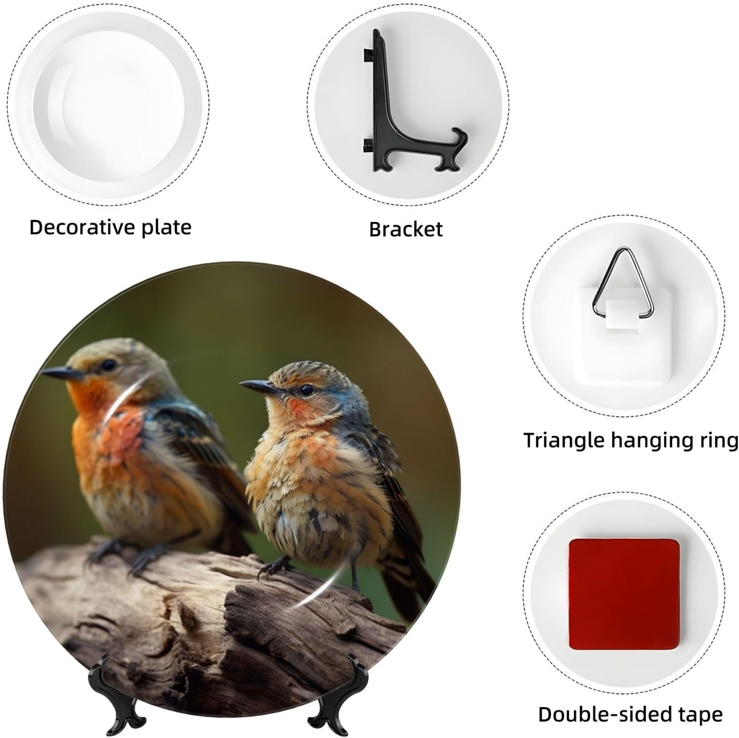 Bone China Decorative Plate with Display Two Birds Resting Ceramic Plates Crafts Art Decor Dessert Plate Ceramic Ornament Porcelain Plates for Living Room Kitchen Table Home Decor