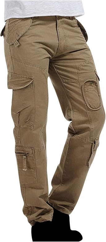 Vintage Men Cargo Hiking Pants Distressed Retro Biker Pants Multi-Pockets Outdoor Straight Leg Casual Work Pants