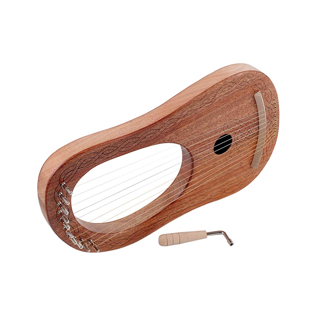 Alnicov Lyre harpe 10 cordes portable avec clé d'accord instrument de musique à cordes