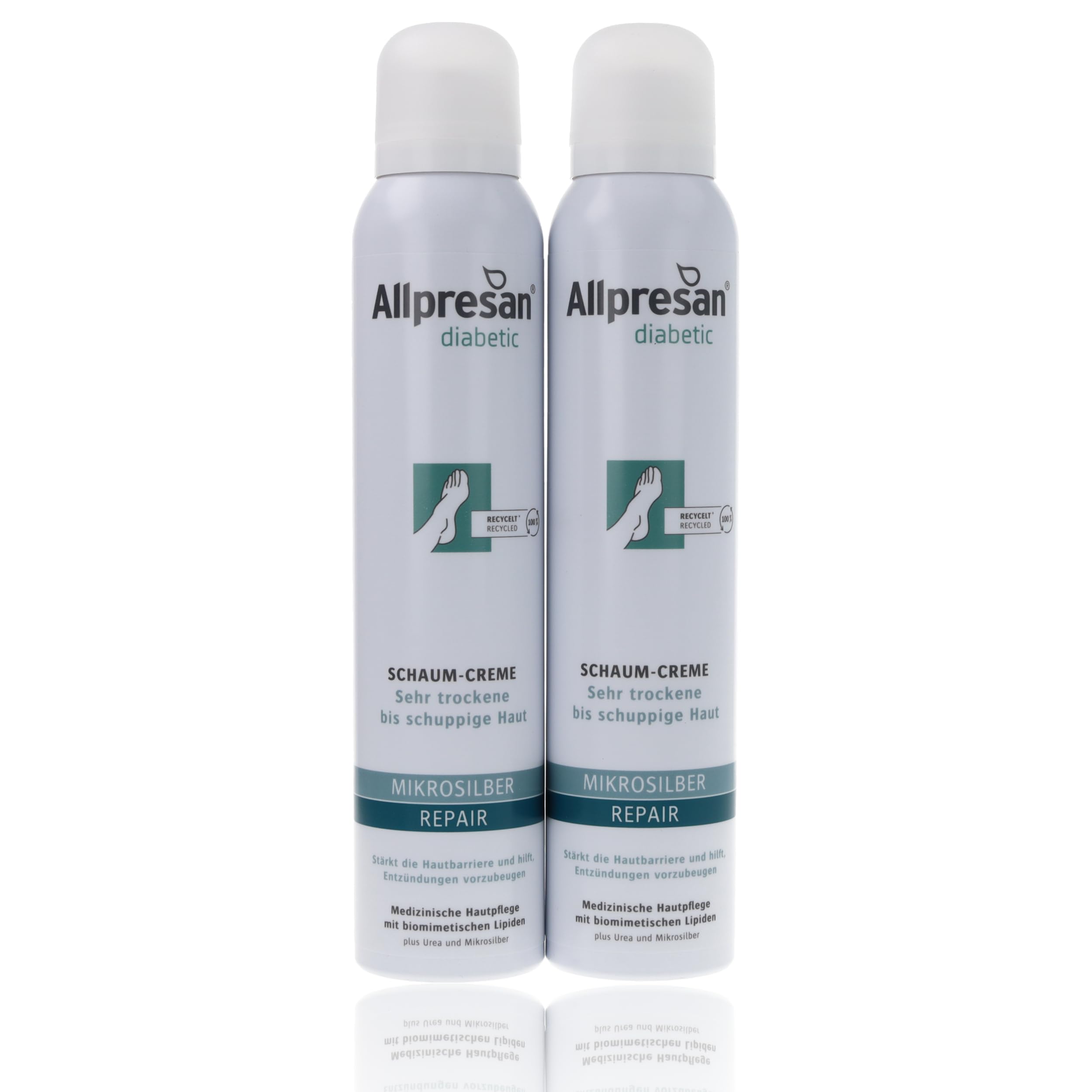Allpresan Crema de espuma diabética de microplata + repair con microplata para pieles muy secas a escamosas en diabetes mellitus, 200 ml (paquete de 2)