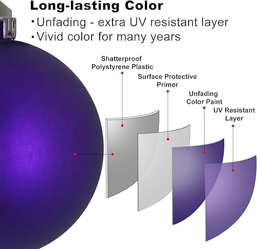 Vista 791 de 18 esferas medianas decorativas navideñas para árbol de Navidad, inastillables, para colgar, color púrpura, 2.5 pulgadas, paquete de 18