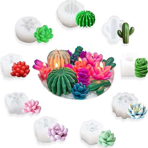 Miniatura 1 de Paquete de 9 moldes de velas, moldes para hacer velas, moldes de silicona 3D para velas perfumadas, cactus, plantas, moldes de cera para velas
