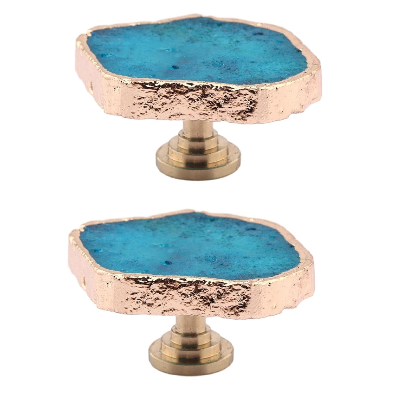 Kfgisd Blue 2Pcs Furniture Drawer Handles And Knobs,Furniture Handles Natural Crystal Piece Brass Single Hole,Crystal Handles(Blue)