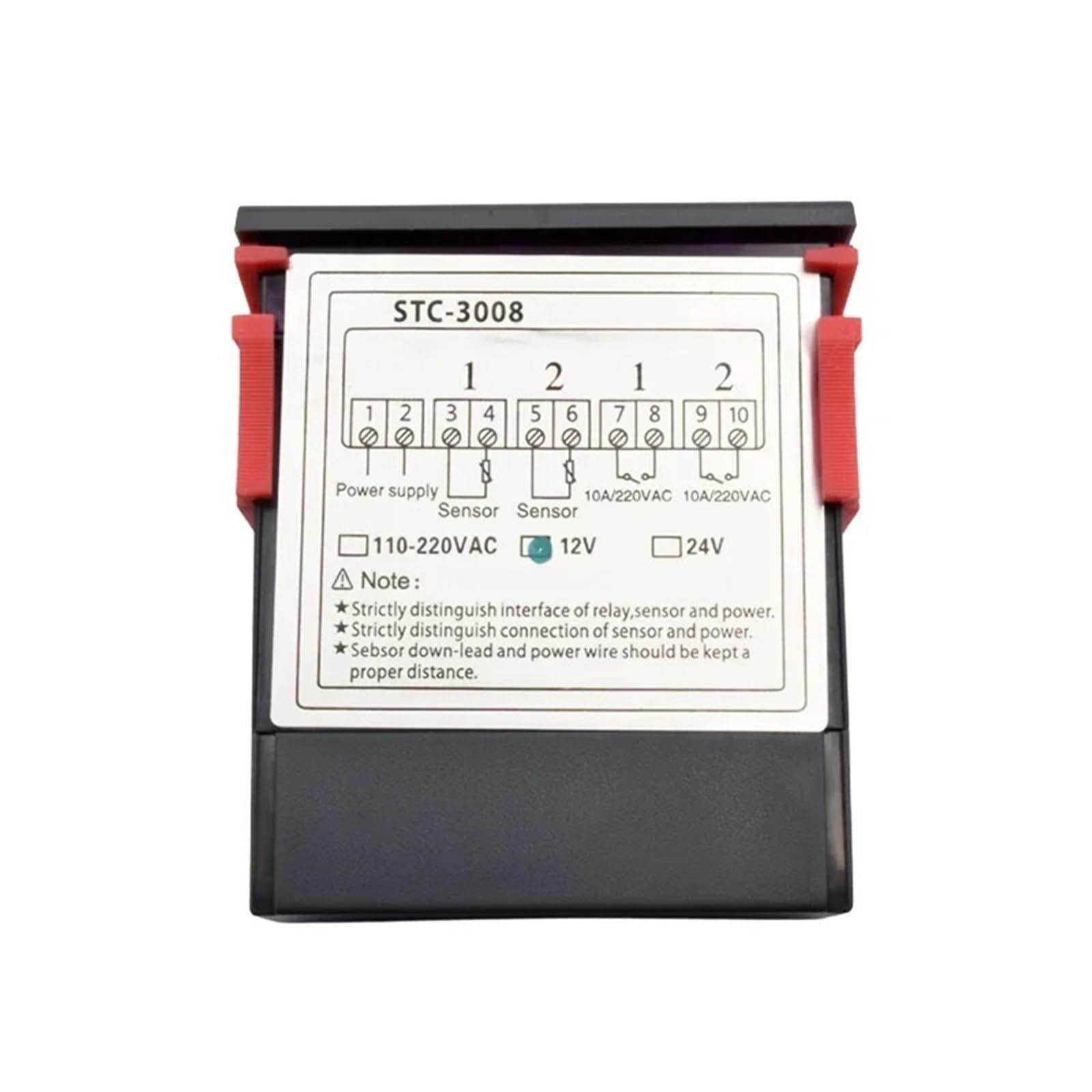Termostato controlador de temperatura digital STC-3008 de doble LED, CA 220 V, 12 V CC, control de calefacción y refrigeración, con dos salidas de relé.(STC-3008 DC12V)