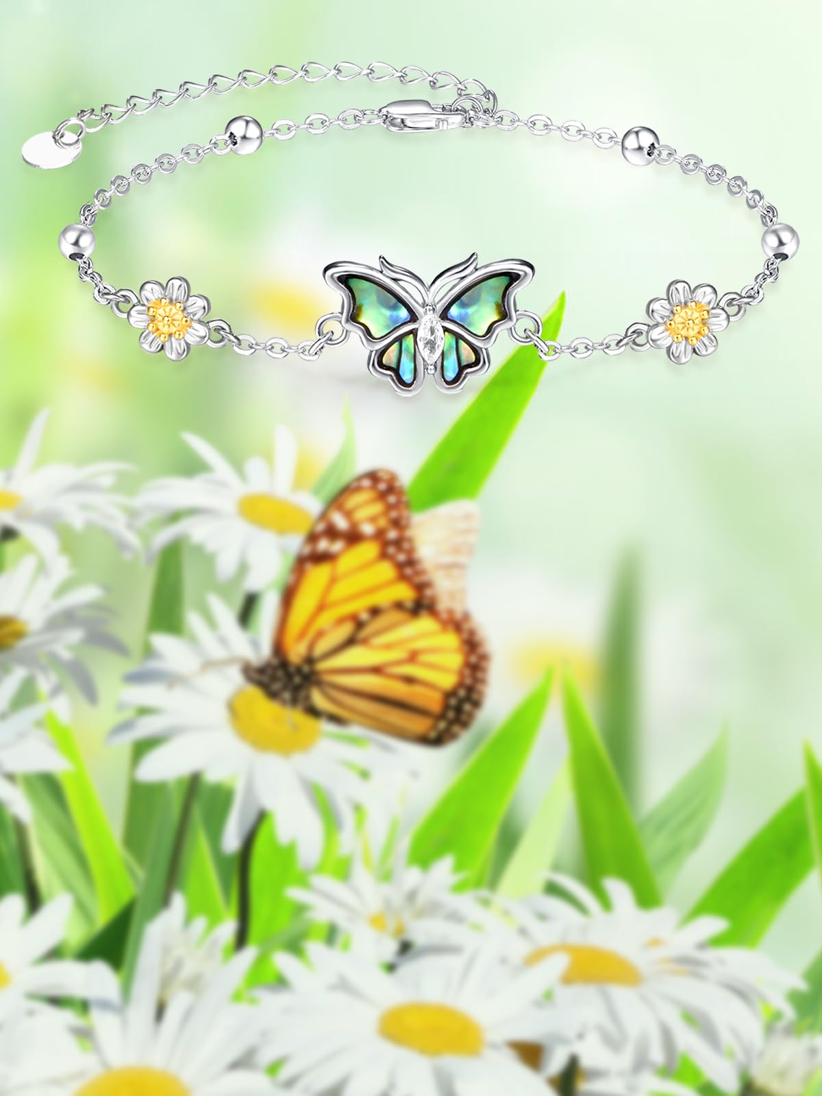 KINGWHYTE Pulsera ajustable de plata de ley 925 con diseño de rana, panda, erizo, abeja, mariposa, libélula, regalo para mujer, 7 inches + 2 inches, Plata de ley
