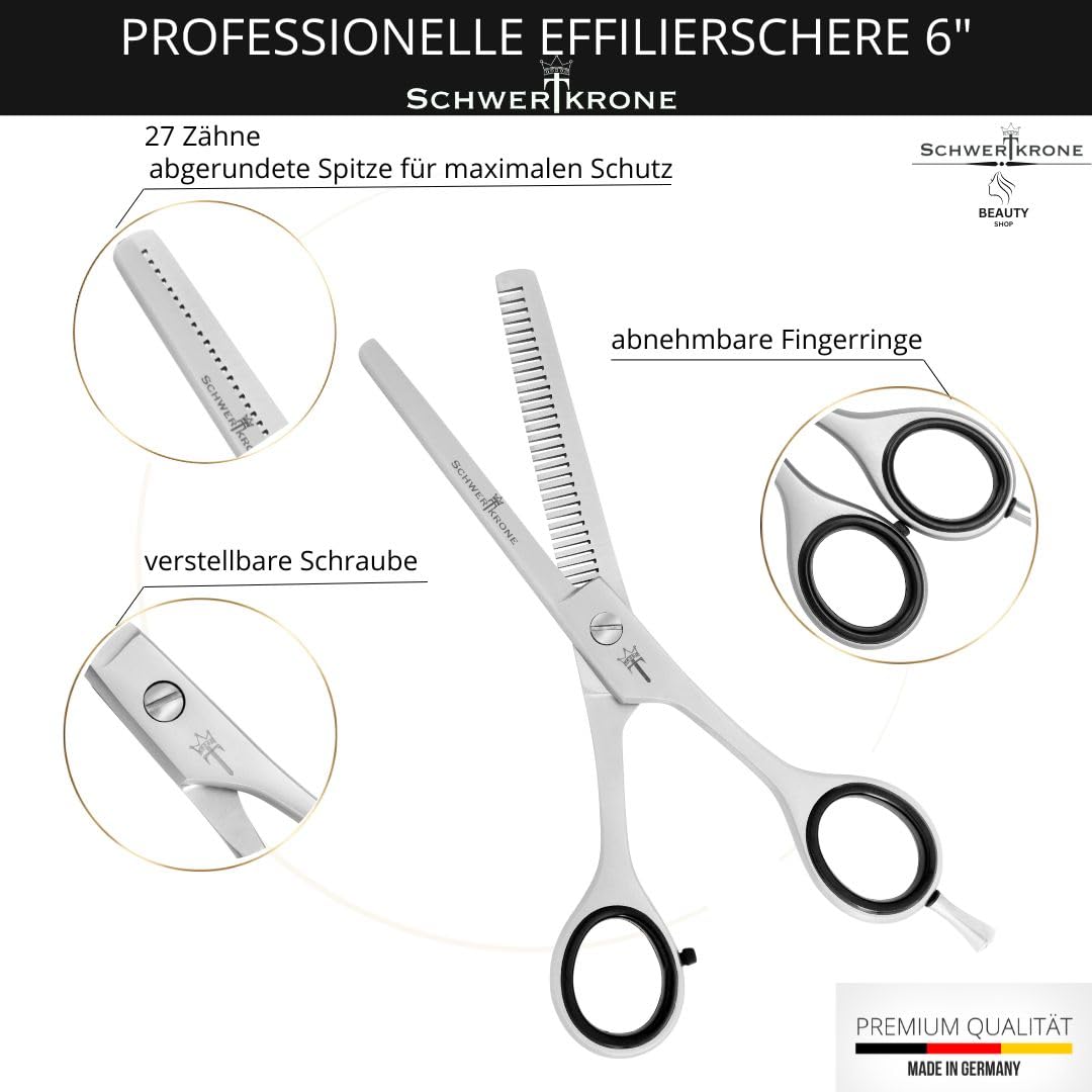 SCHWERTKRONE® Forbici da Modellazione in Acciaio Inox [Made in Germany] - Forbici Professionali per Parrucchiere e Taglio Capelli