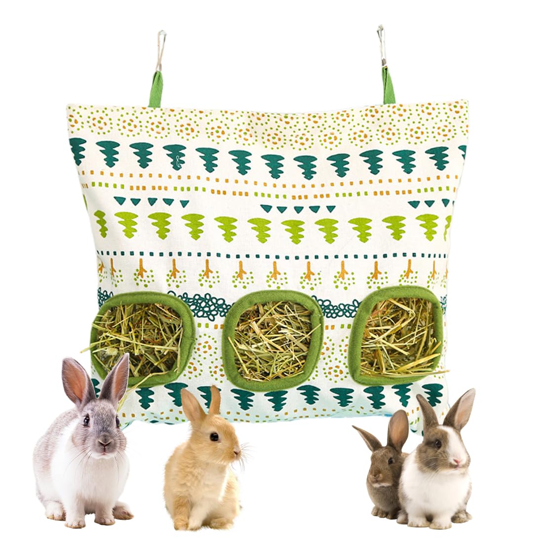Sac à Foin Suspendu Râtelier Foin Lapin Filet à Foin 3 Trous pour Cochon d'Inde Chinchilla Hamster Petits Animaux