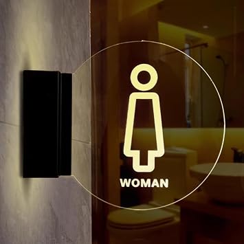 Wall Mount Toilet Sign,LED Restroom Sign,8 Inch Round Mens Women Bathroom Lighted Sign,Acrylic Washroom Decor Sign,for Bar Club Hotel DecorationB