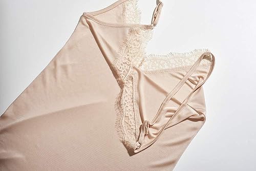 Miniatura 4 de SilRiver Camisola de seda para mujer, cuello en V profundo, camisetas sin mangas de encaje para mujer