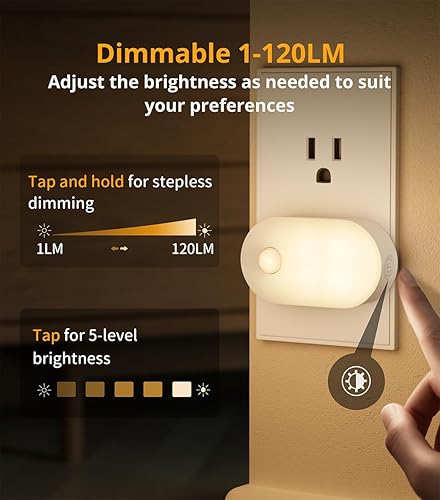 Miniatura 4 de Lyridz Luz nocturna enchufable con sensor de movimiento, 120LM superior brillante inteligente mini luz nocturna LED, blanco cálido con brillo