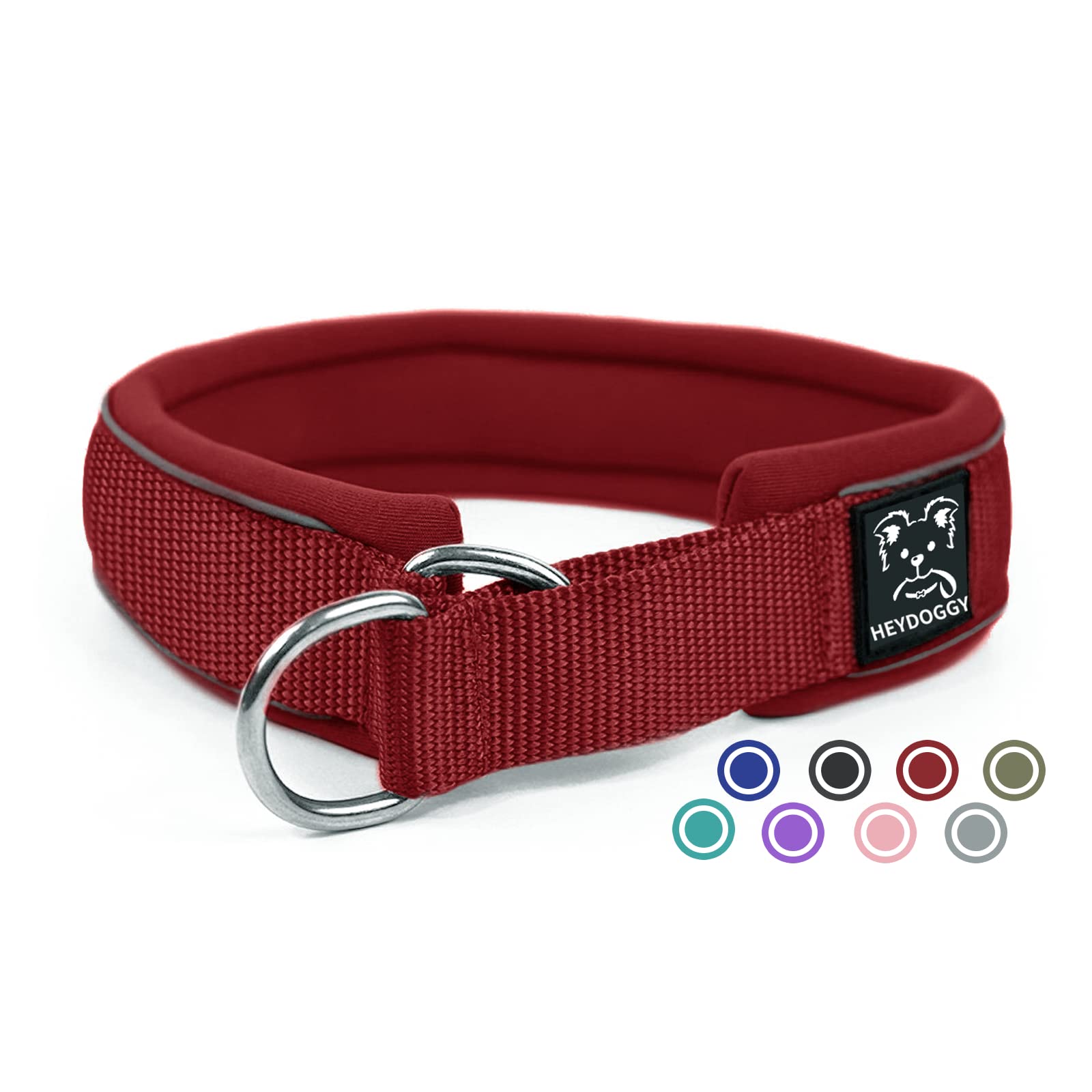 Weich Neopren Gepolstert Hundehalsband (4cm Breite) Reflektierend Hund Halsband mit Robust Nylon & Zugstopp, Bequem Zughalsband Dressurhalsband Kleine Mittlere Große Hunde Anti-Zug Walken M Wein