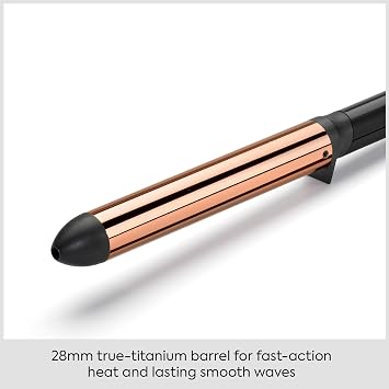 BaByliss Titanium Brilliance Waves Wand – 28mm Curling Wand for Soft Waves & Defined Curls, Professional Hair Curler with Titanium Coating, 6 Adjustable Heat Settings up to 210°C, Fast Heat-Up, 2356U