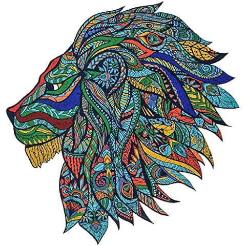 HARTMAZE Wooden Jigsaw Puzzles- Cool Wild Lion Jungle King with 194 Unique Shape Pieces and 11.6x11.5 Inches- Best Challenging and Fun for Adults Cover