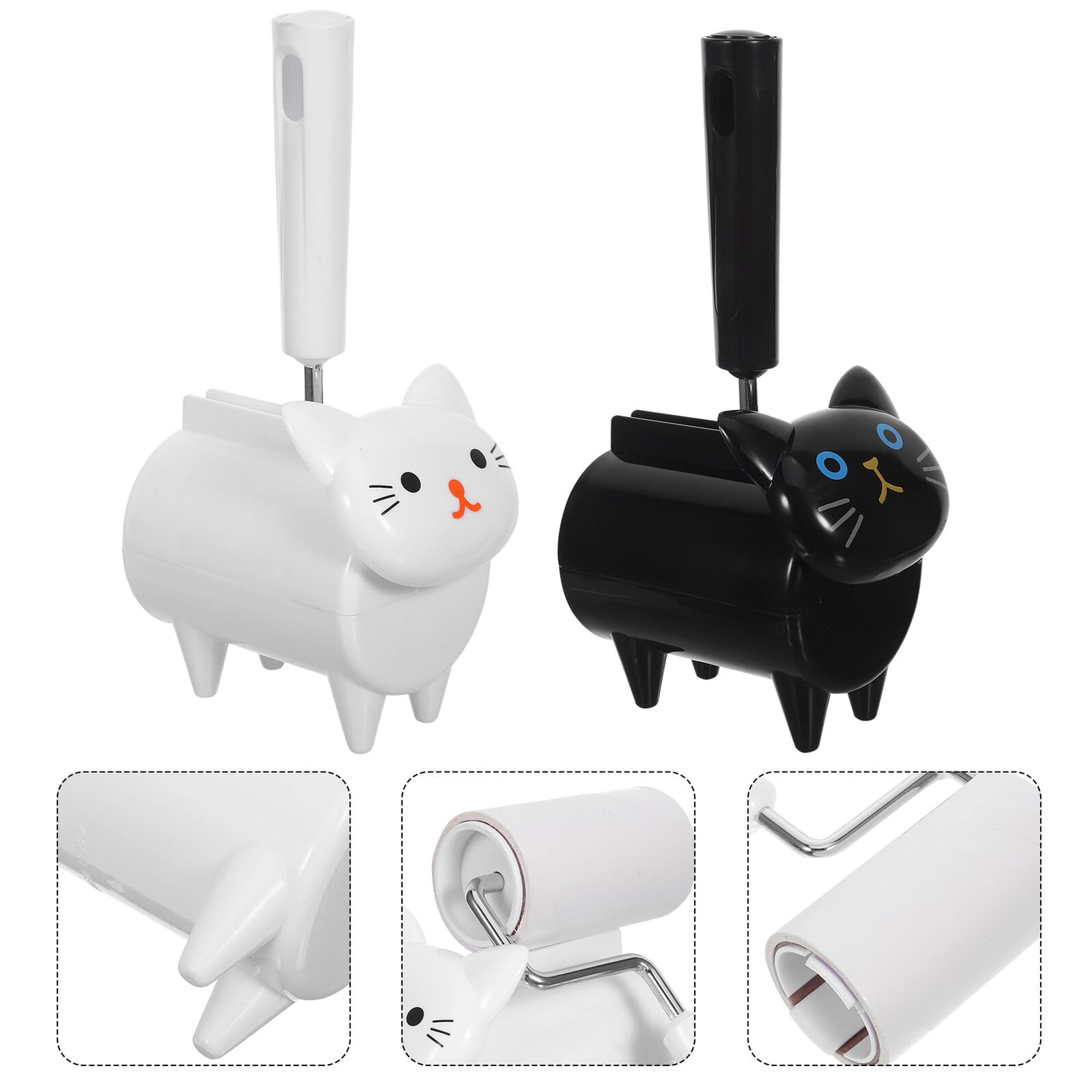 COLLBATH Tragbarer Tierhaarentferner mit Cartoon Design, 2 Stück | Kunststoff, Schwarz und Weiß, für Möbel und Staub, Unterwegs und Reisen Einsetzbar
