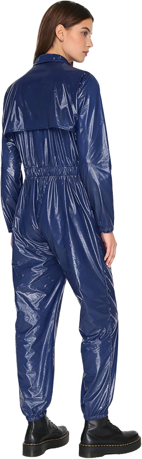 ACSUSS Womens Water Resistant Work Coveralls Turn-down Collar Long Sleeve Jumpsuit Overall Navy Blue XX-Large