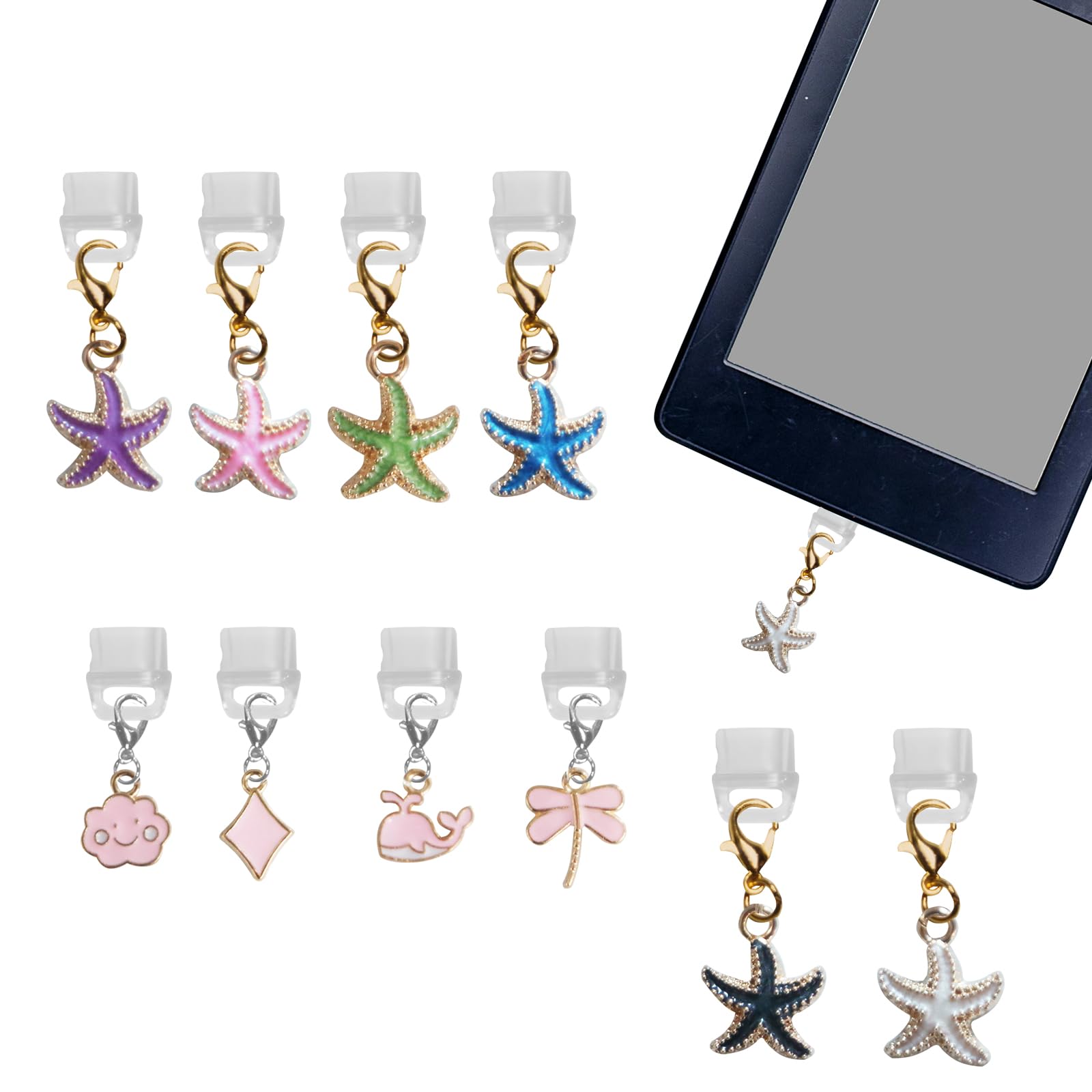 ATCCPYDM 10Pcs Dust Plug Charm Type C Anti Dust Plugs Compatible with Kindle Dustproof Plug with Pendants USB C-Port Caps Protector Charging Port
