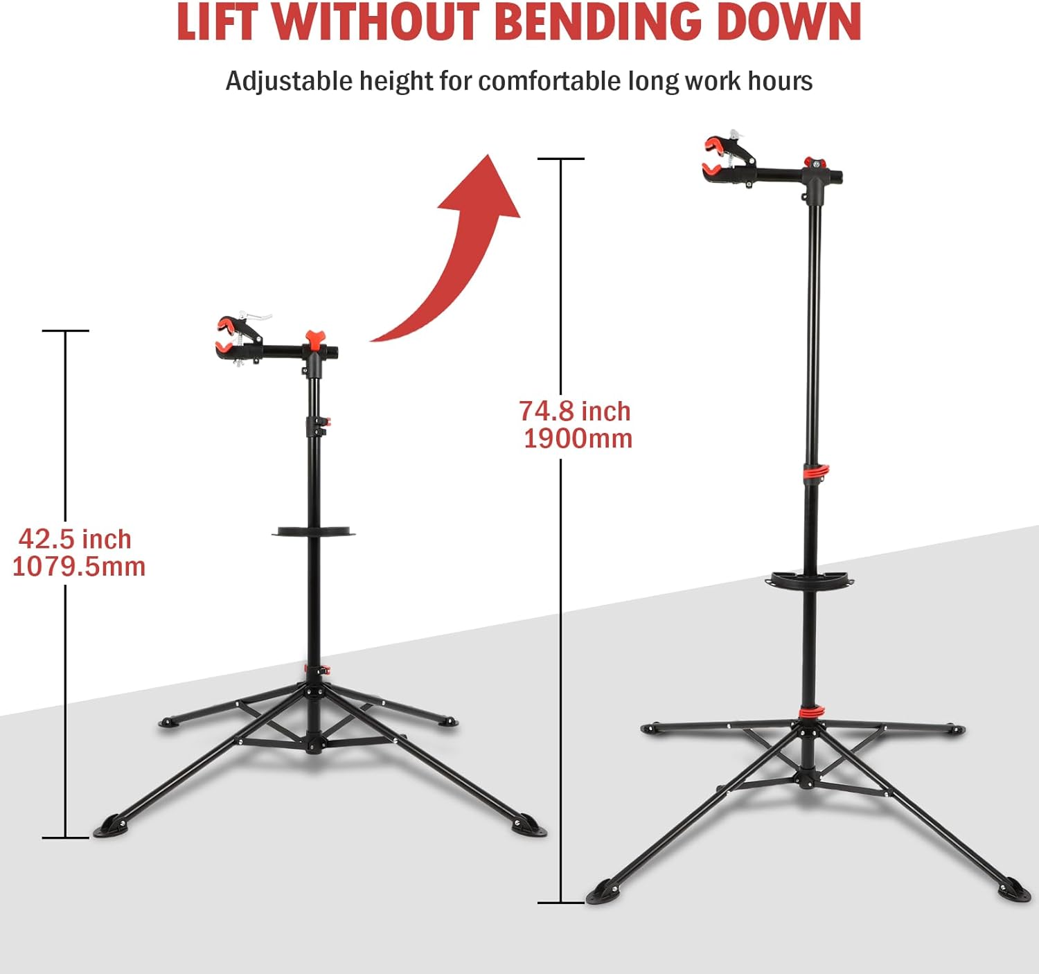 Bike Maintenance Stand: Height Adjustable Bicycle Workshop Stand with Tool Tray for Road & Mountain Bikes,Black