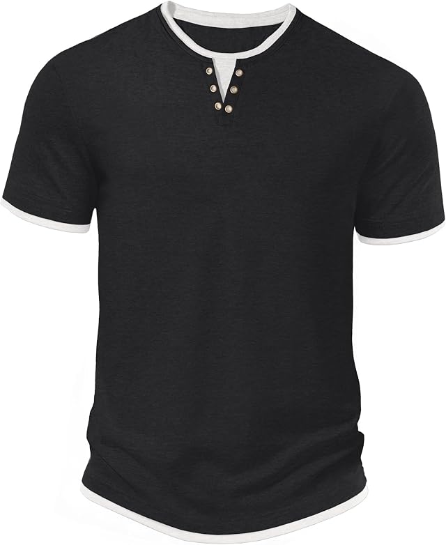 Hisir T-Shirts Für Herren Henley Sommer | Tshirt Herren Kurzarm mit Rundhals | Lässige klassische Slim Fit Basic-Oberteile