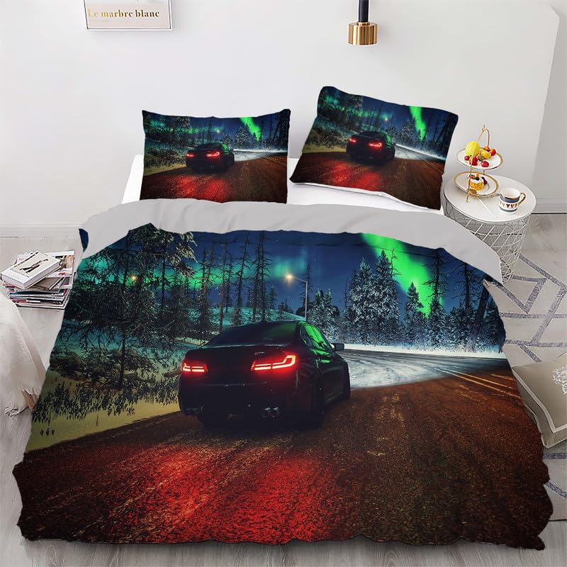 Housse de couette 240x260 automobile avec 2 taies d'oreiller pour lit double
