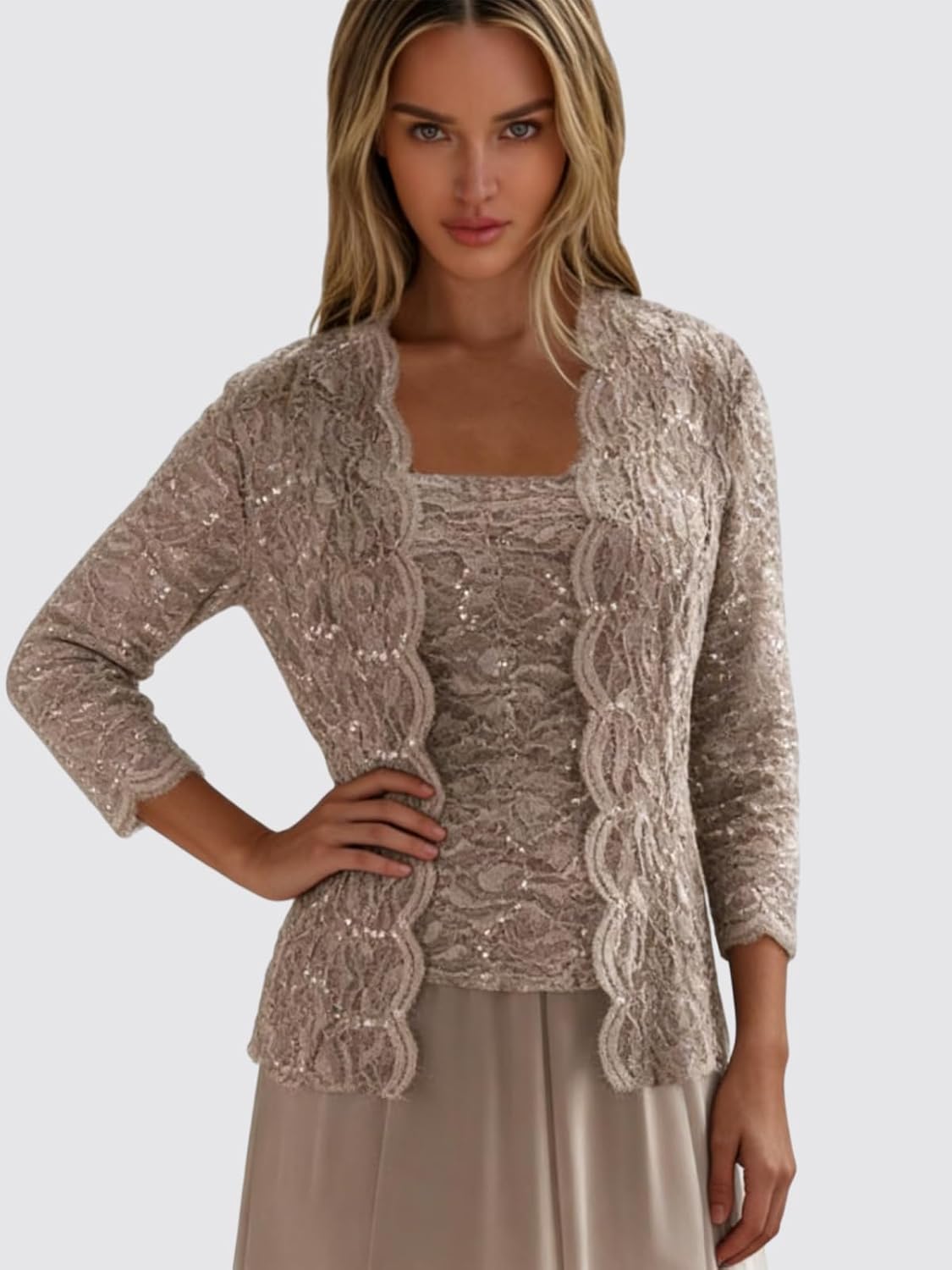 Tea Length Mother of The Bride Dresses for Wedding with 2 Piece Lace Chiffon Formal Evening Dresses with Jacket