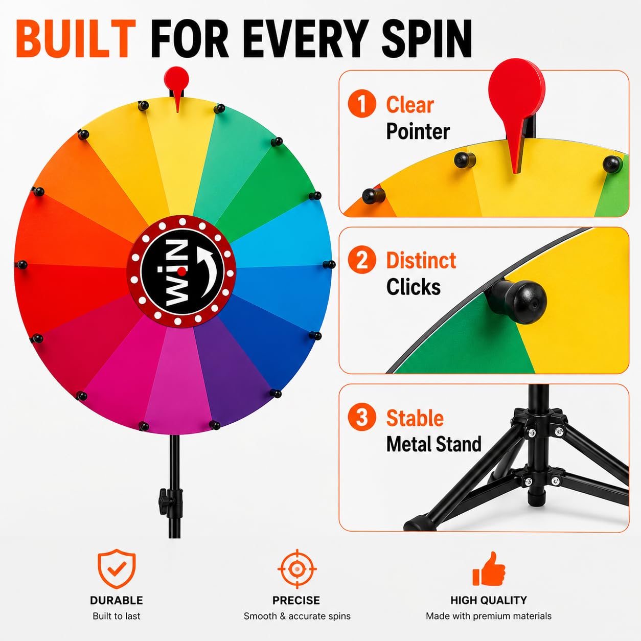 Spin the Wheel Roue avec support 61 cm Roue de prix réglable 14 | Tirage de loterie, design rotatif