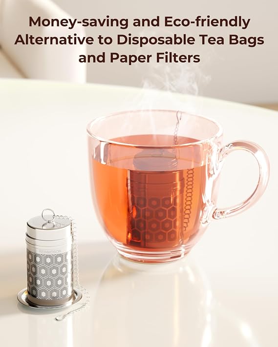 Reinmoson Mini Tea Strainer for Loose Tea Fine Mesh Tea Infuser 1.2x2.2 | 304 Stainless Steel Tea Ball for Loose Leaf Tea, Updated Slim Threaded Lid, Tea Steeper for Cup, Mug, Teapot, Kettle, Bottle