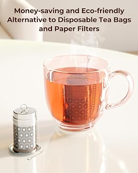 Reinmoson Mini Tea Strainer for Loose Tea Fine Mesh Tea Infuser 1.2x2.2 | 304 Stainless Steel Tea Ball for Loose Leaf Tea, Updated Slim Threaded Lid, Tea Steeper for Cup, Mug, Teapot, Kettle, Bottle