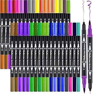 Ohuhu Colouring Pens, 36 Dual Tip Brush Pens with Fineliner & Brush Tip, Felt Tip Pens for Adults Watercolour Marker for Calligraphy Drawing Sketching Colouring Book, Christmas Gift