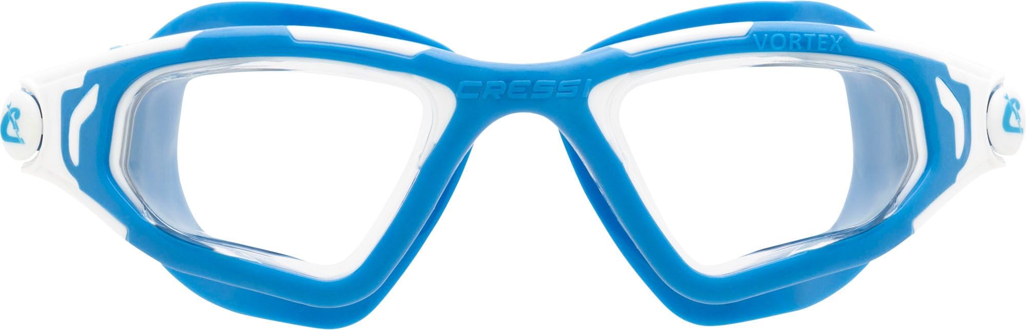 Cressi Vortex Swimming Goggles - Anti-Fog Scratch-Resistant Swim Goggles - Flexible Nose Bridge for Adult Use - Watertight Seal for Open Water Swimming - Blue Clear Lens