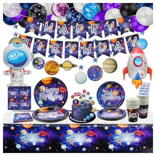 XJLANTTE 226 Piezas de Suministros para Fiestas en el Espacio Exterior - Globo de Planeta del Sistema Solar, Pancarta de Feliz cumpleaños, espirales Colgantes, Adorno para Tartas, para 20 Invitados